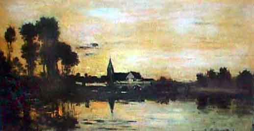 Francois Daubigny. A Town on the Seine. 1876